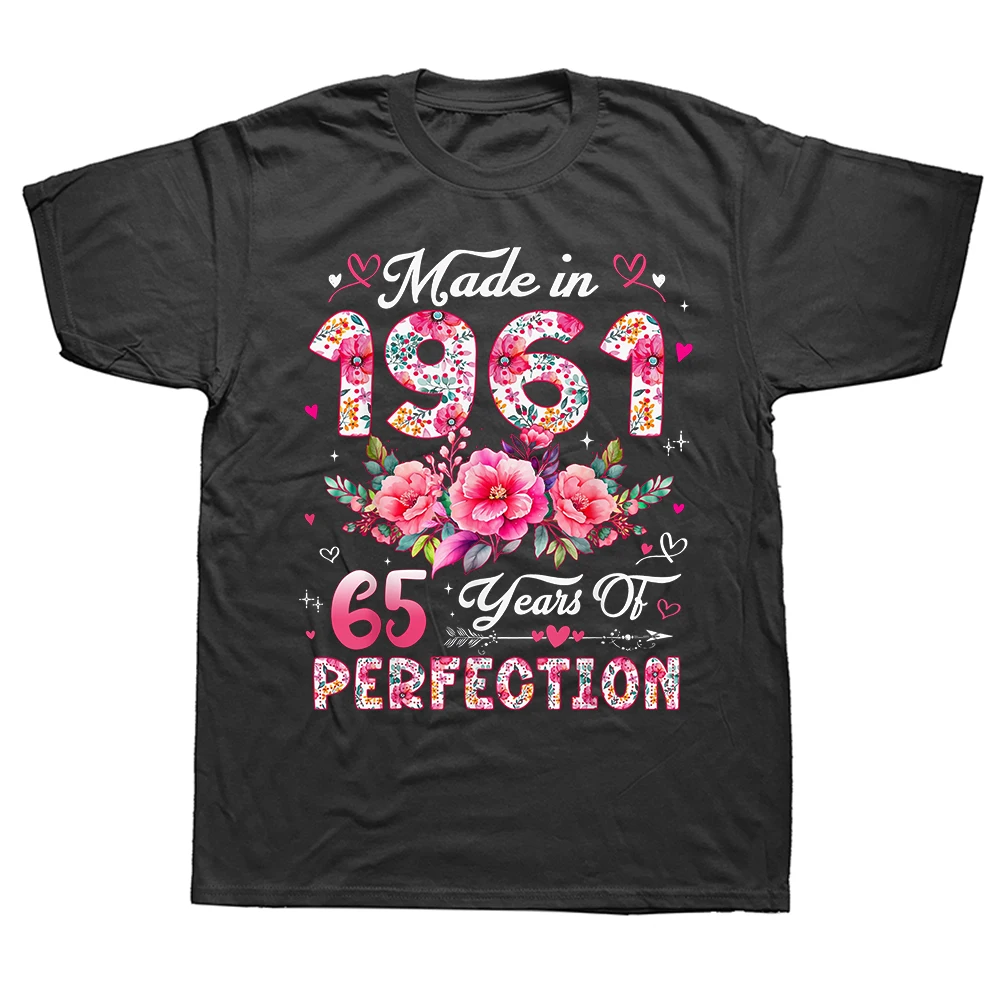 65 Jahre alt, hergestellt im Jahr 1961, florales T-Shirt zum 65. Geburtstag, Herren, Baumwolle, Humor, Streetwear, Kurzarm, Unisex, lockere Kleidung