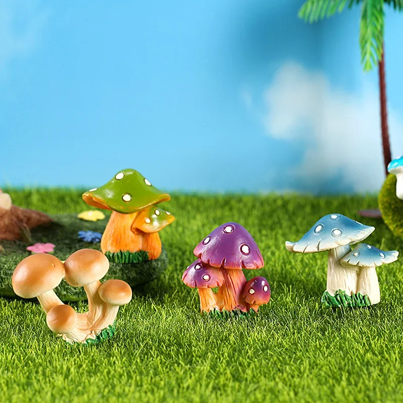 Simulation Mushroom Miniatures Fairy Garden Moss Terrarium Resin Crafts Decorations Garden Artificial Bonsai Landscape Ornaments