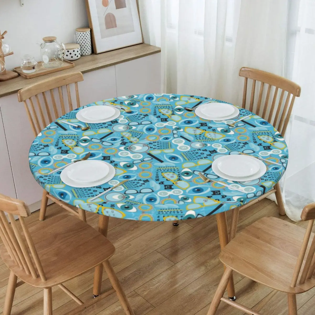 

Round Round Table Cloth Tablecloth Fit 45"-50" Elastic Edge Table Cloth Optometry Glasses Table Covers
