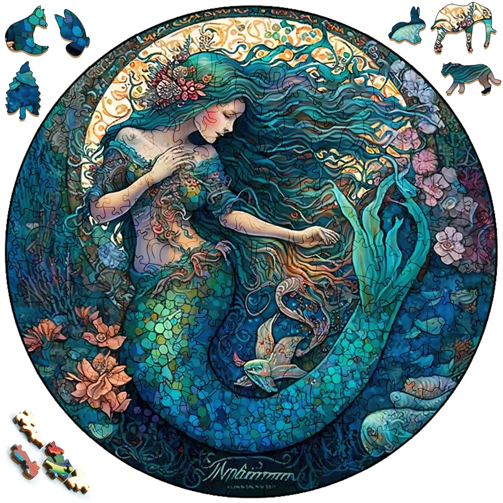 Creative Wooden Puzzles Blue Sea Mermaid Irregular Shape Puzzle Board Set Decompression Puzzle Toys for Adults Family Games детский бассейн bestway blue rectangular family 54005