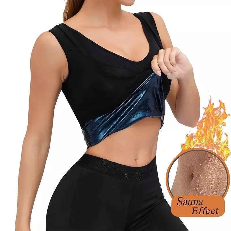 

women's fat burning thermal shirt Sauna Vest Sweat Body Shaper Waist Trainer Trimmer Weight Loss Fat Burner Belt Workout Polyme