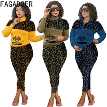 

FAGADOER Leopard Patchwork Tracksuit Women Two Piece Set Zipper PINK Letter Print Top And Skinny Pants 2pcs Outfits Sport 2022