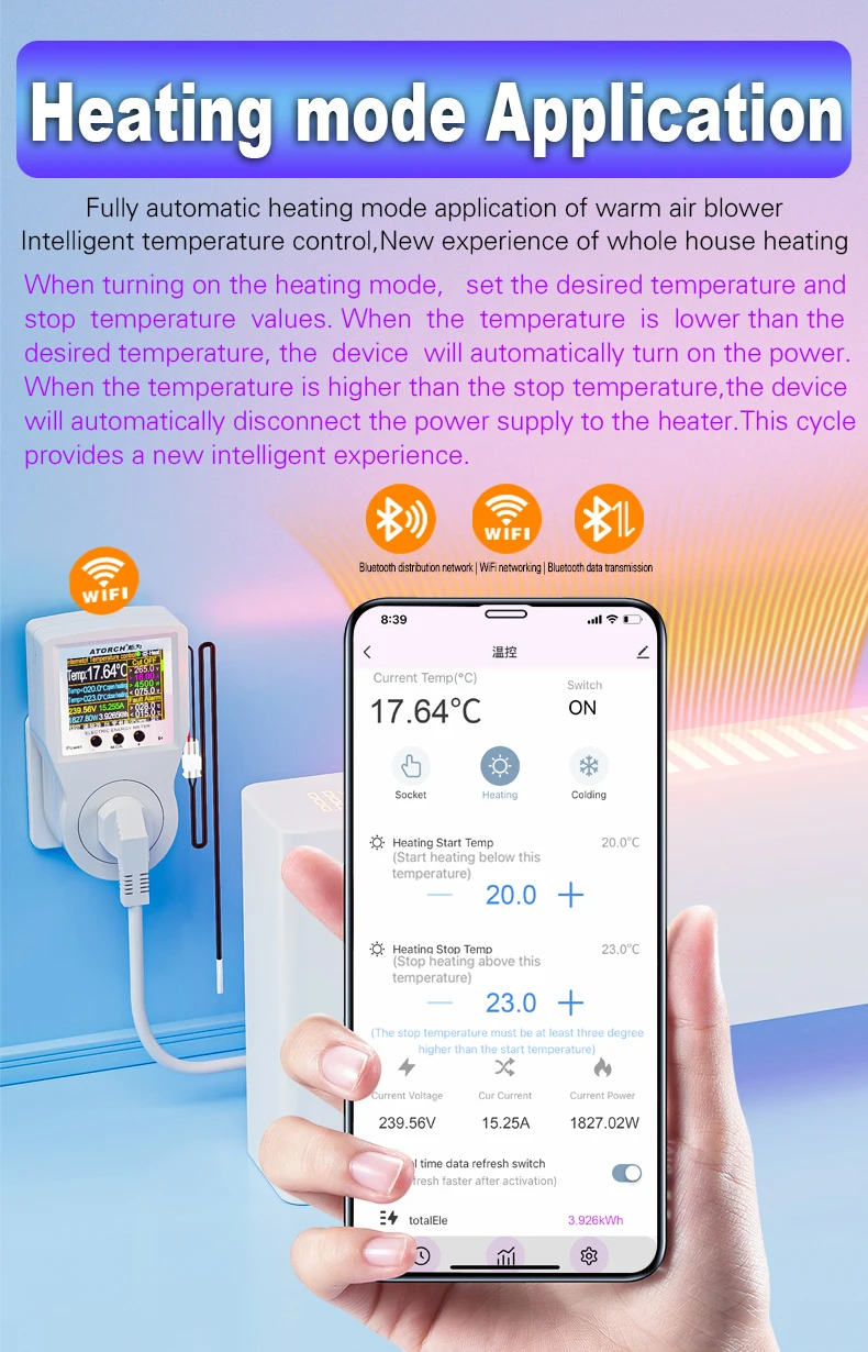 16A Tuya WIFI Smart Thermostat Steckdose Stecker Fernbedienung Temperatur Controller Timer Schalter Kühlung Heizung 3M NTC Sensor – Detail 14