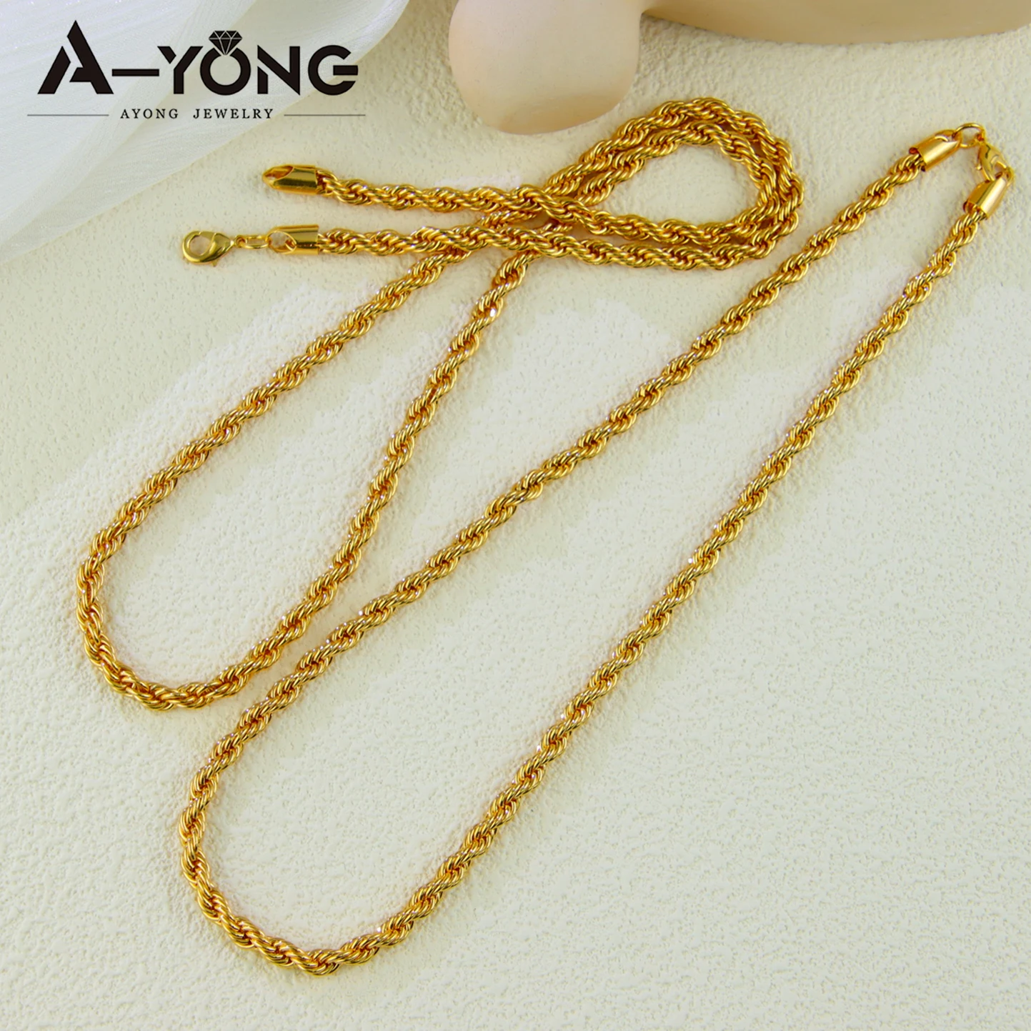 Luxury Dubai Gold Plated Twist Rope Chain 45/60cm 21k Gold