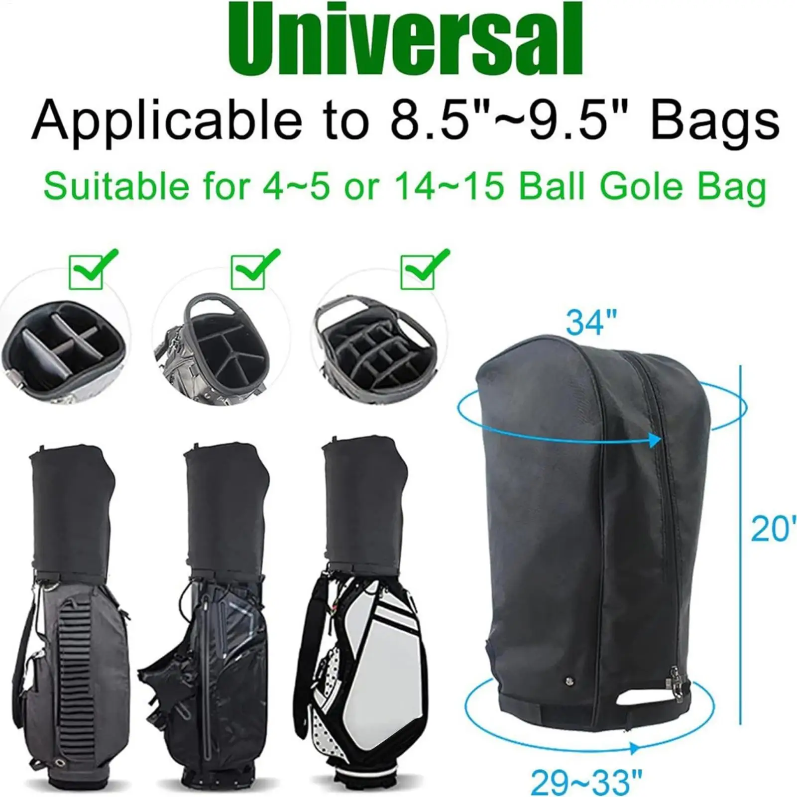 Black Golf Bag Rain Cover Waterproof Golf Bag Cover Hood for Men Women Golf Bag Rain Cover Hood Universal 1680D Nylon