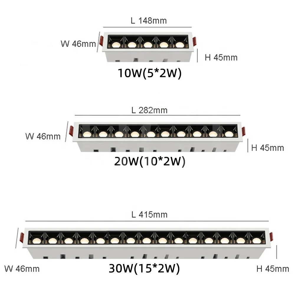 downlight ceiling 10W 20W 30W Square Led Anti-glare Downlight Dimmable Indoor Wall WaSher COB Grille Lamp Linear Led Spot Light for Home Office downlight