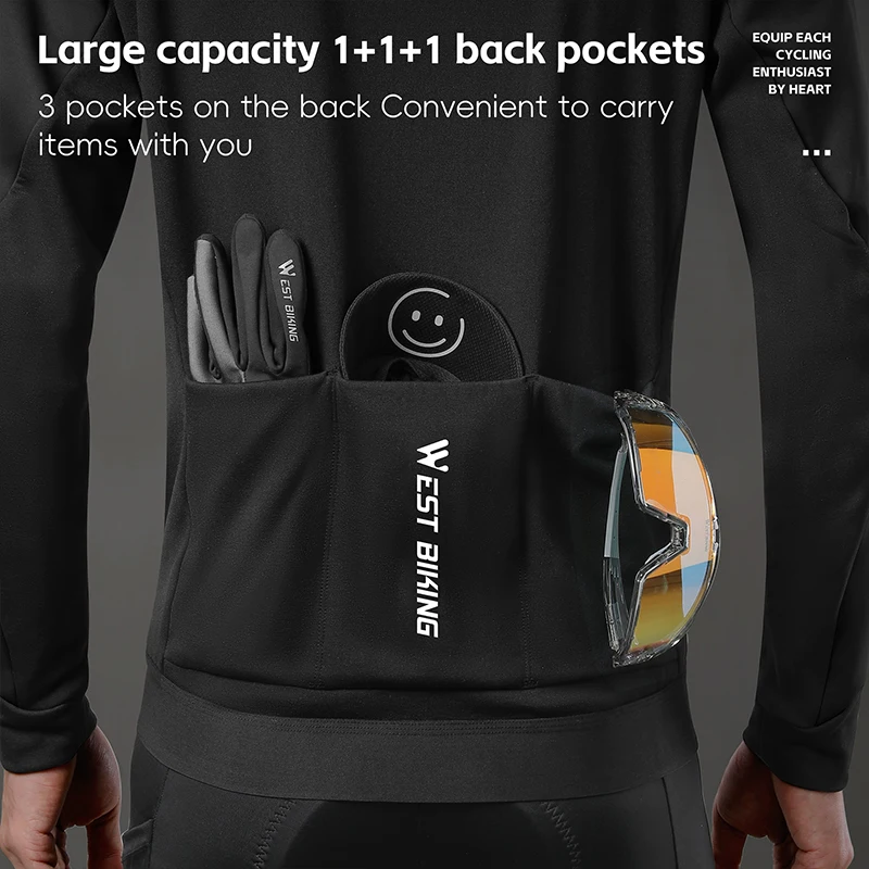 WEST BIKING Men's Cycling Jersey Autumn Winter Thermal Cycling Jacket Windproof Warm Long Sleeve Coat Sportswear Bike Clothes