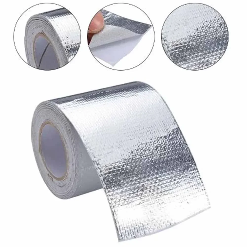 10Mx5cm Car Thermal Exhaust Tape Air Intake Heat Insulation Shield Wrap Waterproof Reflective Foil Tape Silver Adhesive heat insulation mat fiberglass insulation tape heat insulation sleeve