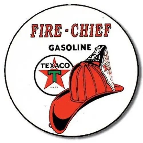 

11 3/4" FIRE CHIEF GASOLINE TEXACO ROUND METAL SIGN NEW