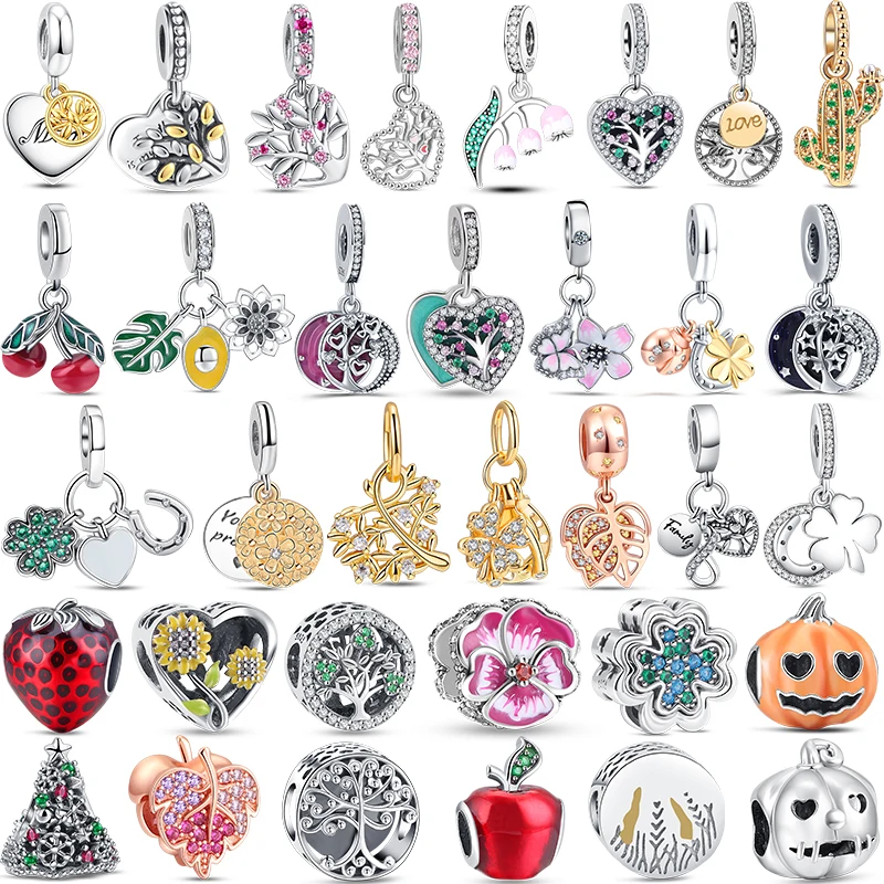 

Plant Series Bead 925 Sterling Silver Family Tree Cactus Four Leaf Grass Charm Fit Original Pandora Bracelets Women Fine Jewelry