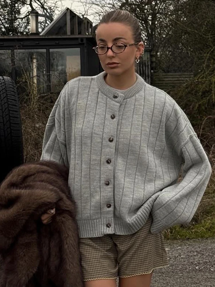 Bornladies Women's New Knit O-Neck Cardigan Soft Fabric Long Sleeve Button Front Loose Autumn Winter Casual Staple Sweaters