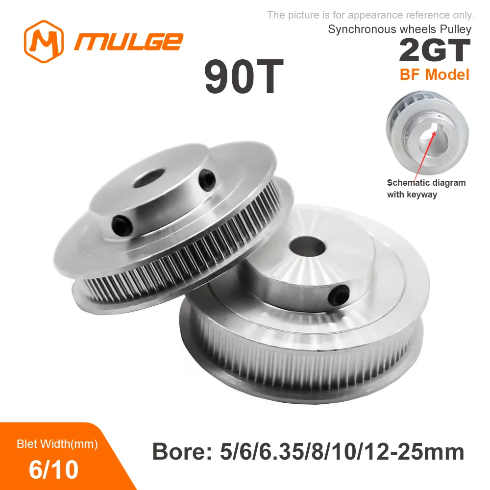

GT2 BF Timing Pulley 2GT 90T Tooth Teeth Bore 5/6/6.35/8/10/12-25mm Synchronous Wheels Width 6/10/mm Belt 3D Printer Parts