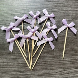 Set of 10 Pink Bow Cupcake and Cake Toppers for Coquette-Themed Parties and Bridal Showers (Purple Topper)