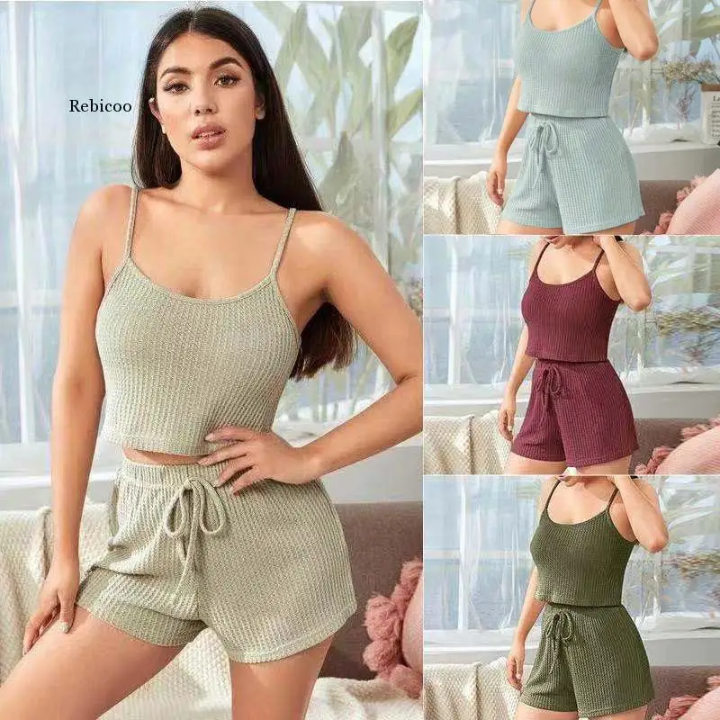 

Новинка лета 2021, Женская юбка, 5 цветов, жилет, шорты на бретелях, женская пижама из двух частей, домашняя одежда, пижама, жилет, шорты