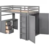 Twin Size Loft Bed Solid Wooden Loft Bed Frame with Drawers,Desk,and Wardrobe & Safety Guardrail for Kids, Boys and,GirlsTeens 5