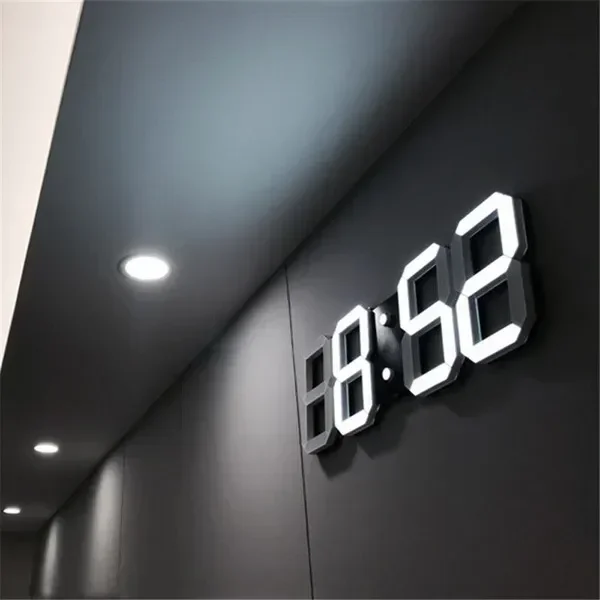 Description Picture 3 of item3D Digital LED Wall Clock Decoration for Home Glow Night Mode Electronic Watch Living Room Adjustable LED Clock Decor Clocks