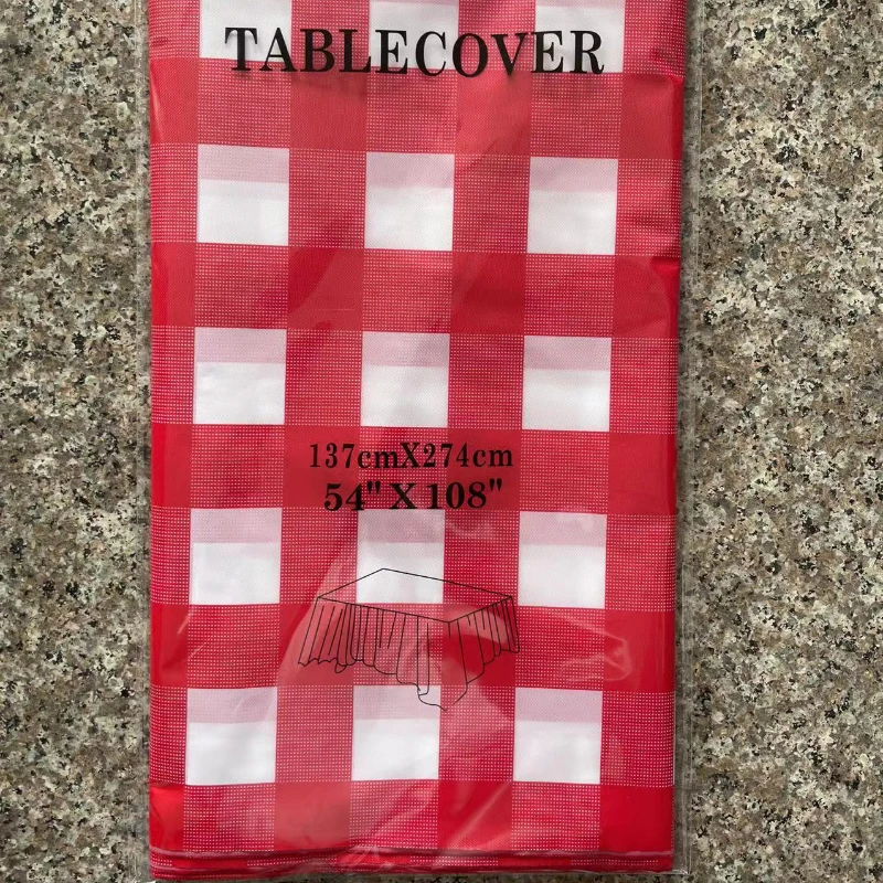 Tovaglia Usa E Getta A Scacchi Rossi E Bianchi 137x274 Cm - 2 Pezzi In Plastica Per Feste, Picnic, Compleanni, San Valentino - Decorazione Tavoli Rettangolari - 4