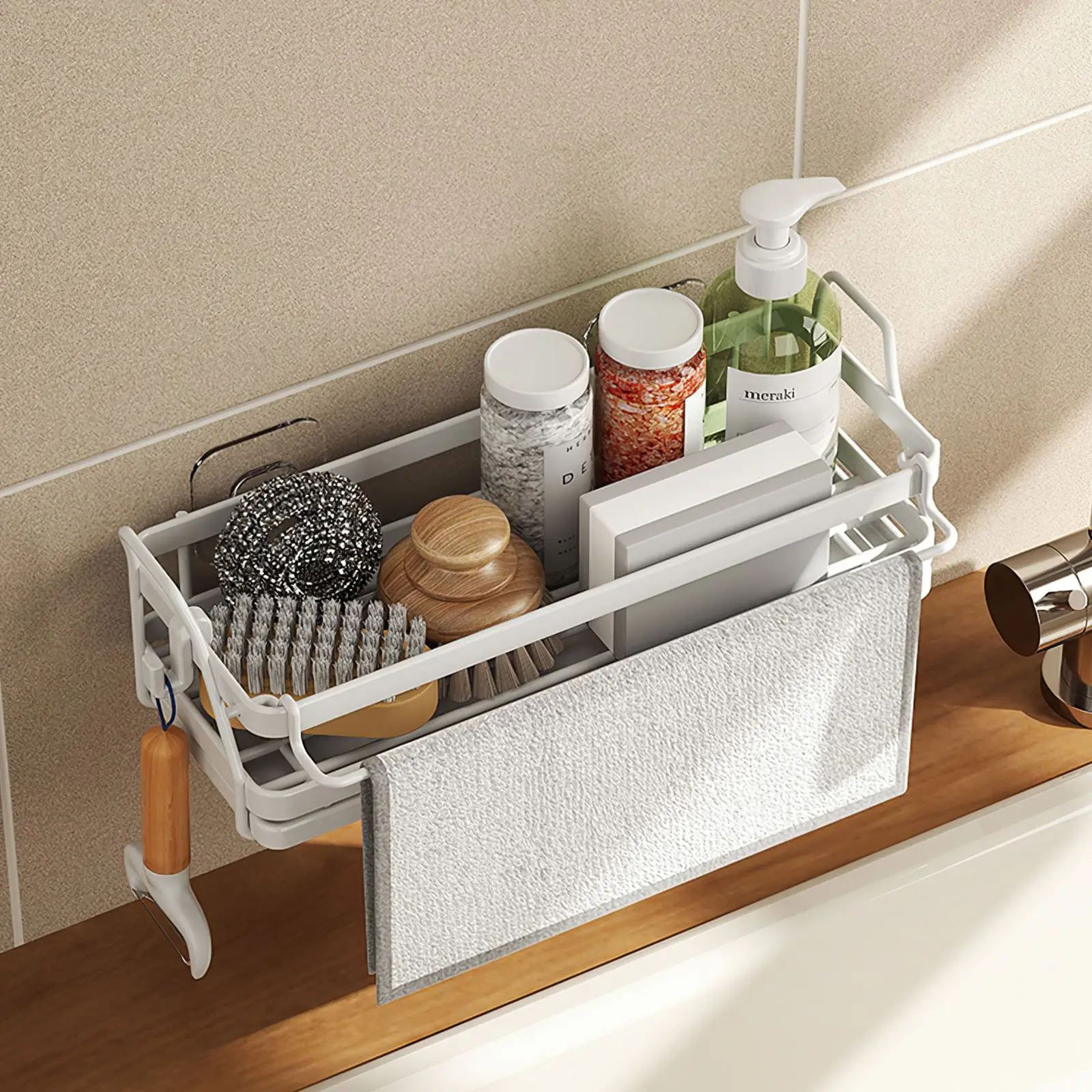 

Wall Mount Kitchen Storage Rack Sink Sponge Drain Rack Dish Cloth Finishing Rack Sponge Holder Brush Soap Organizer Accessories