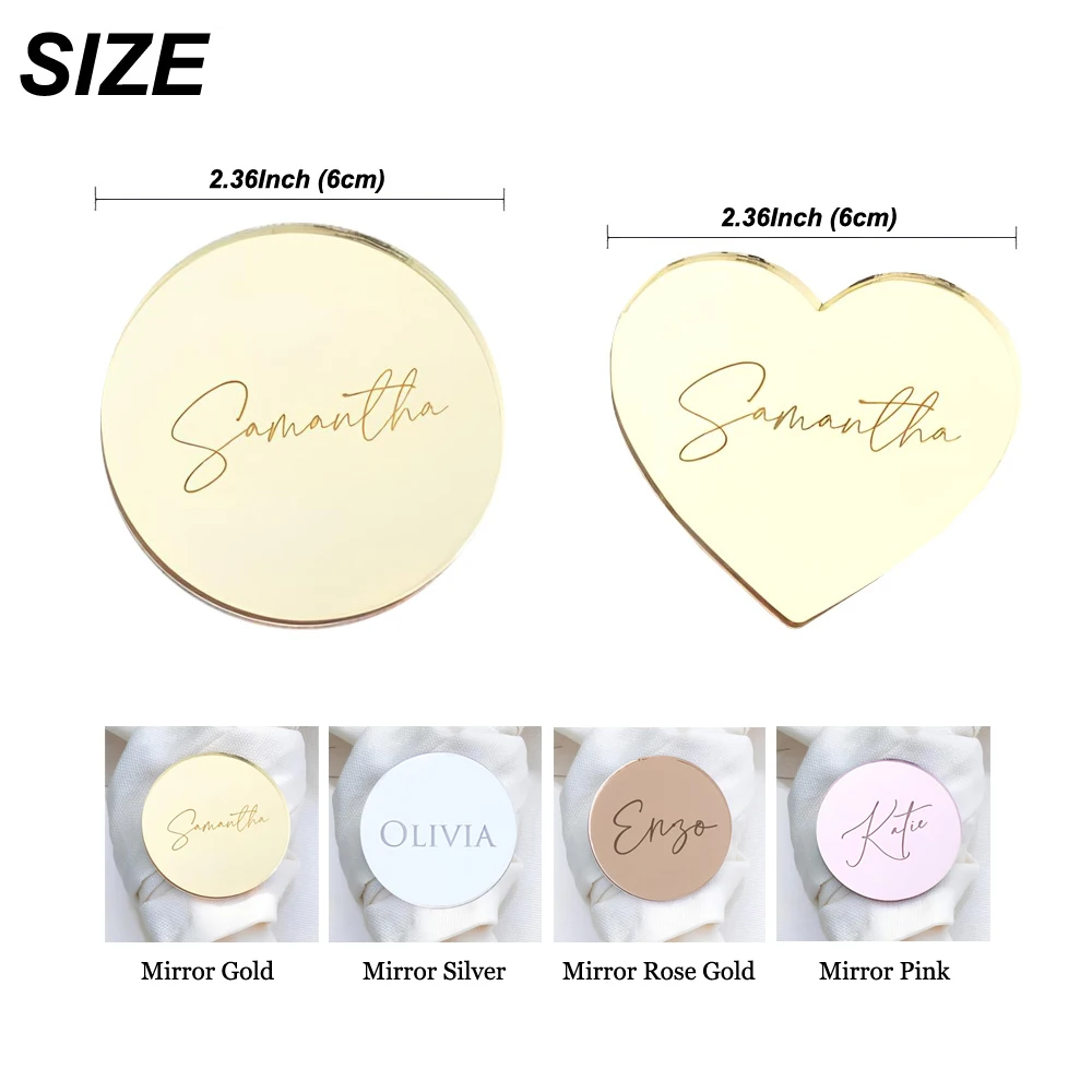 10/50pcs Personalised Wedding Place Cards Round Heart Name Tags Custom Baby Shower Name Tags Wedding Guests Name Plates images - 6