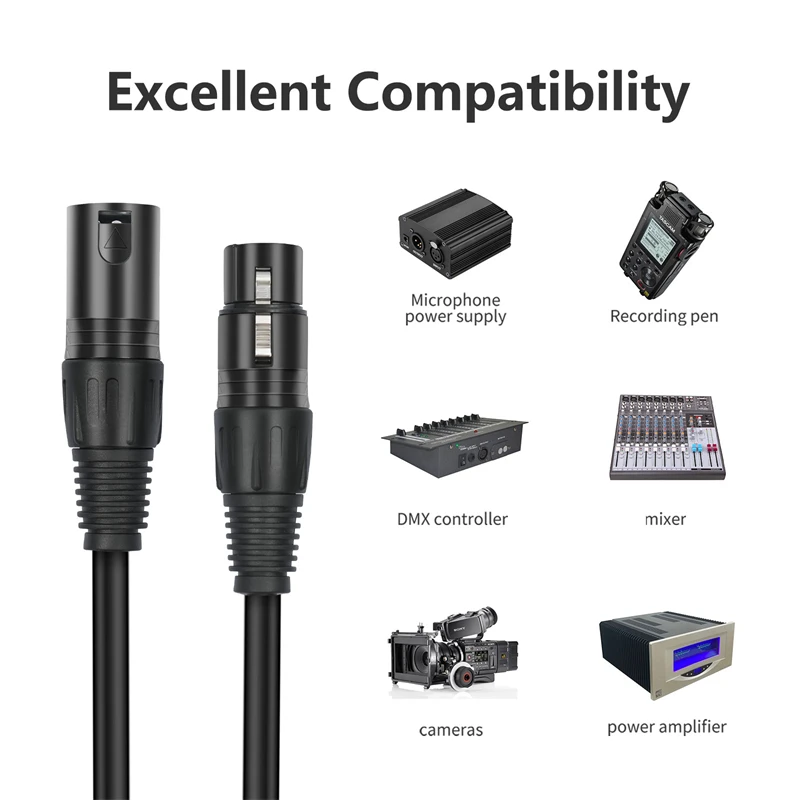 Balanced Audio Extension Cord - XLR Male to Dual Female Y-Splitter 3-Pin Cable for Microphones and Amplifiers