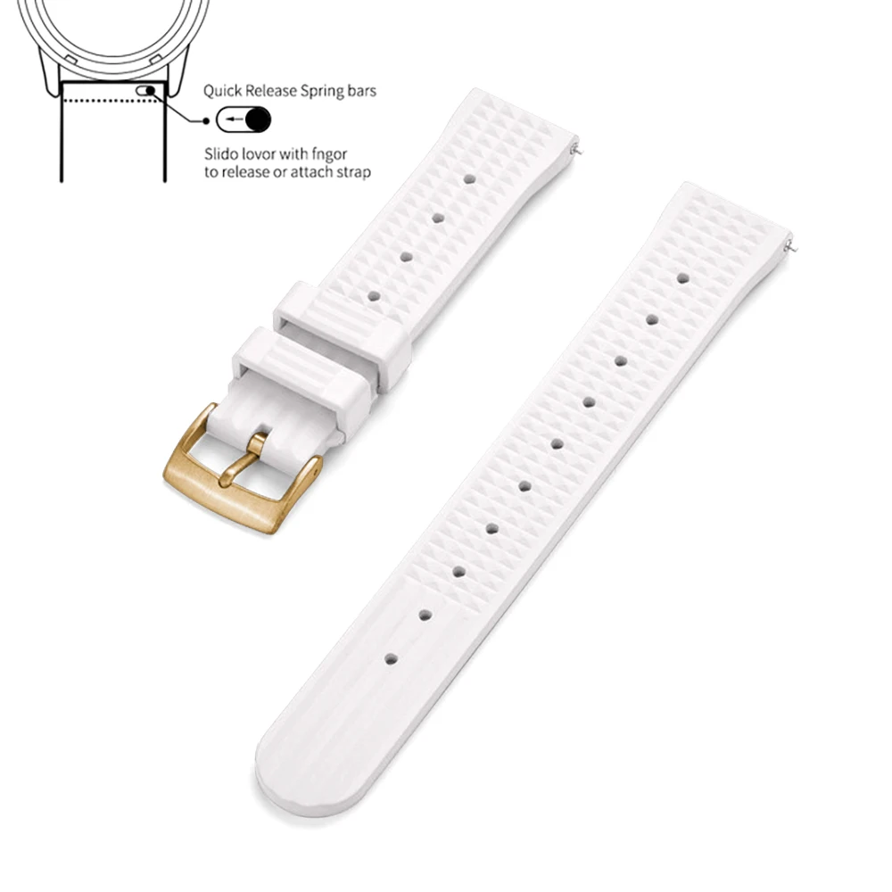 Premium Grade Waffle Design Quick Release Fluoro Rubber Watch Strap
