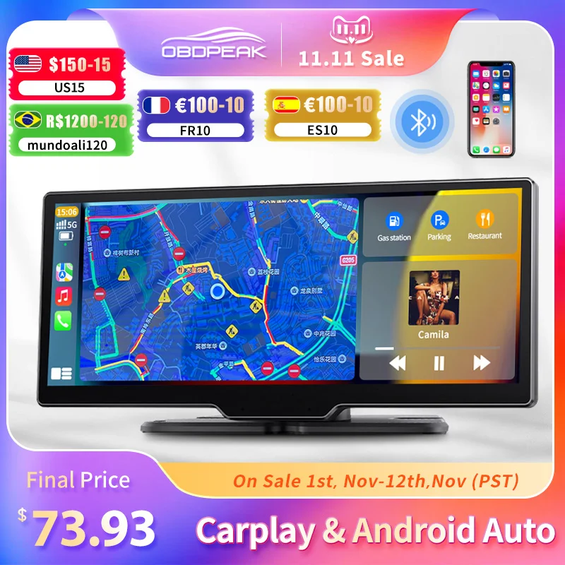 10.26" Dash Cam Rearview Camera Wifi Carplay & Android Auto 2.5k Dvr