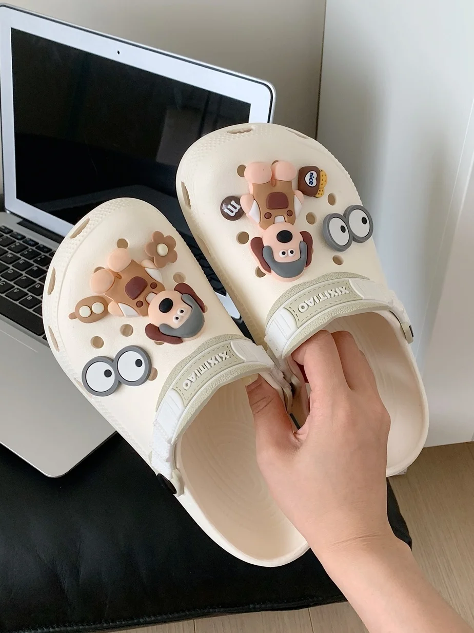 Dog DIY EVA Hole Sandals Women Garden Shoes Men And Women Summer Couples Wearing Fashion Beach Slippers Home Slippers