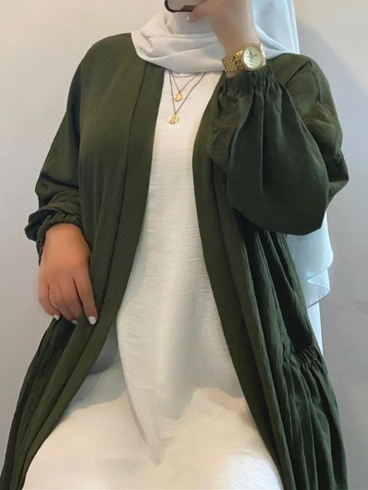 Eid Open Abaya Luxury Kimono Dubai Muslim Hijab Dress Turkey Plain Abayas for Women with Belt Modest Kaftan Robe Islam Clothing