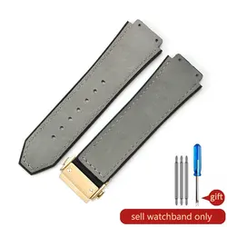 High-Quality Rubber Silicone Men's Genuine Leather Watch Strap - Special Contract Interface Design for 26x19mm (Gray-Golden-Z2)