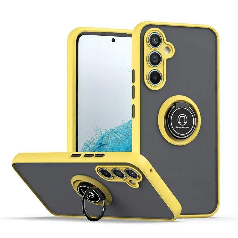 Shockproof Matte Armor Case with Magnetic Ring Holder - Sleek and Durable Protection Cover