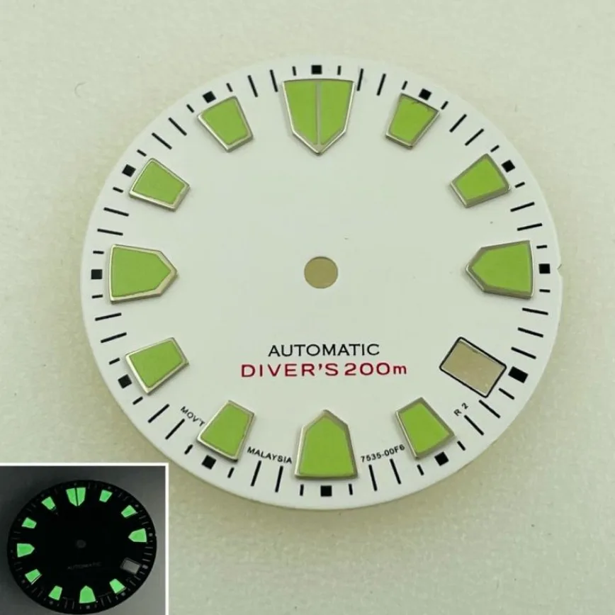 NH35 Dial White Black for Diving Watches Green Luminous Dial 28.5mm for NH35/NH36 Movement Watch Accessories