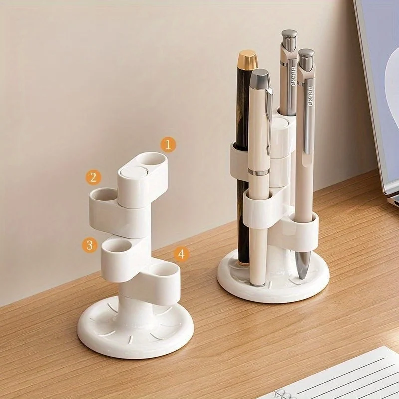 A White Desktop Pencil and Pen Storage Rack That Can Rotate 360 Degrees,can Hold 4 Pens,Office Desktop Organization and Storage