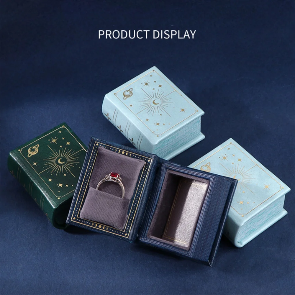 1pc Pu Leather Book-Shaped Ring Box With Suede Fabric Lining Creative European Flip Lid Magnetic Ins Ring Box Jewelry Gift Box 6