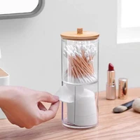 Acrylic Storage Box Bathroom Jar Makeup Organizer Cotton Round Pad Holder Cotton Swab Box Qtip Holder Dispenser with Bamboo Lid 2