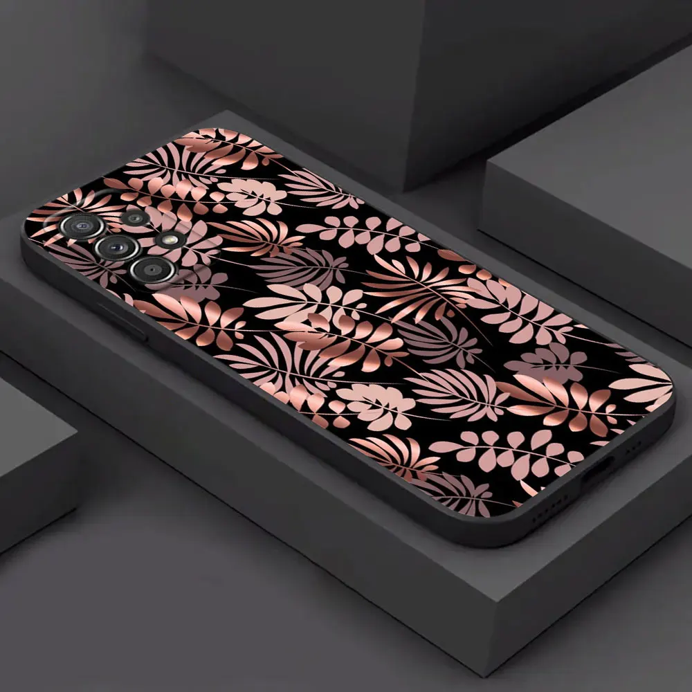 Gold Pink Rose Leaf Glitter Hearts Design Phone Case - Elegant Black Cover
