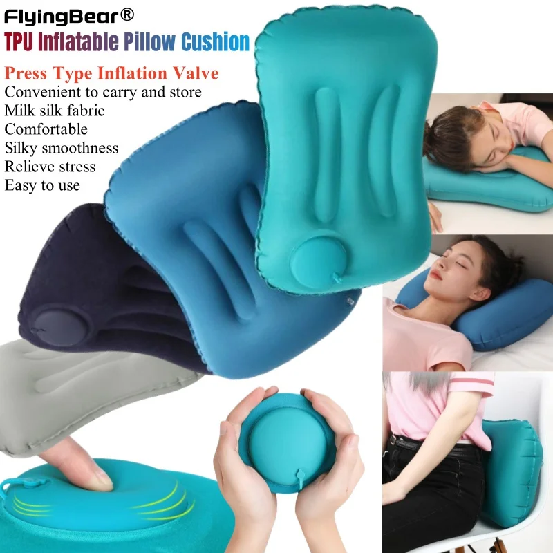 Inflatable Pillow Camping Pillow TPU Press Type Air Pillow Milk-Silk Neckrest Portable Office Sleeping Travel for Car Plane Camp
