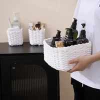 1/3pcs Handmade Straw Woven Soft Round Paper Rope Storage Basket for Organizing Decorative Storage Bins Office Storage Box 4