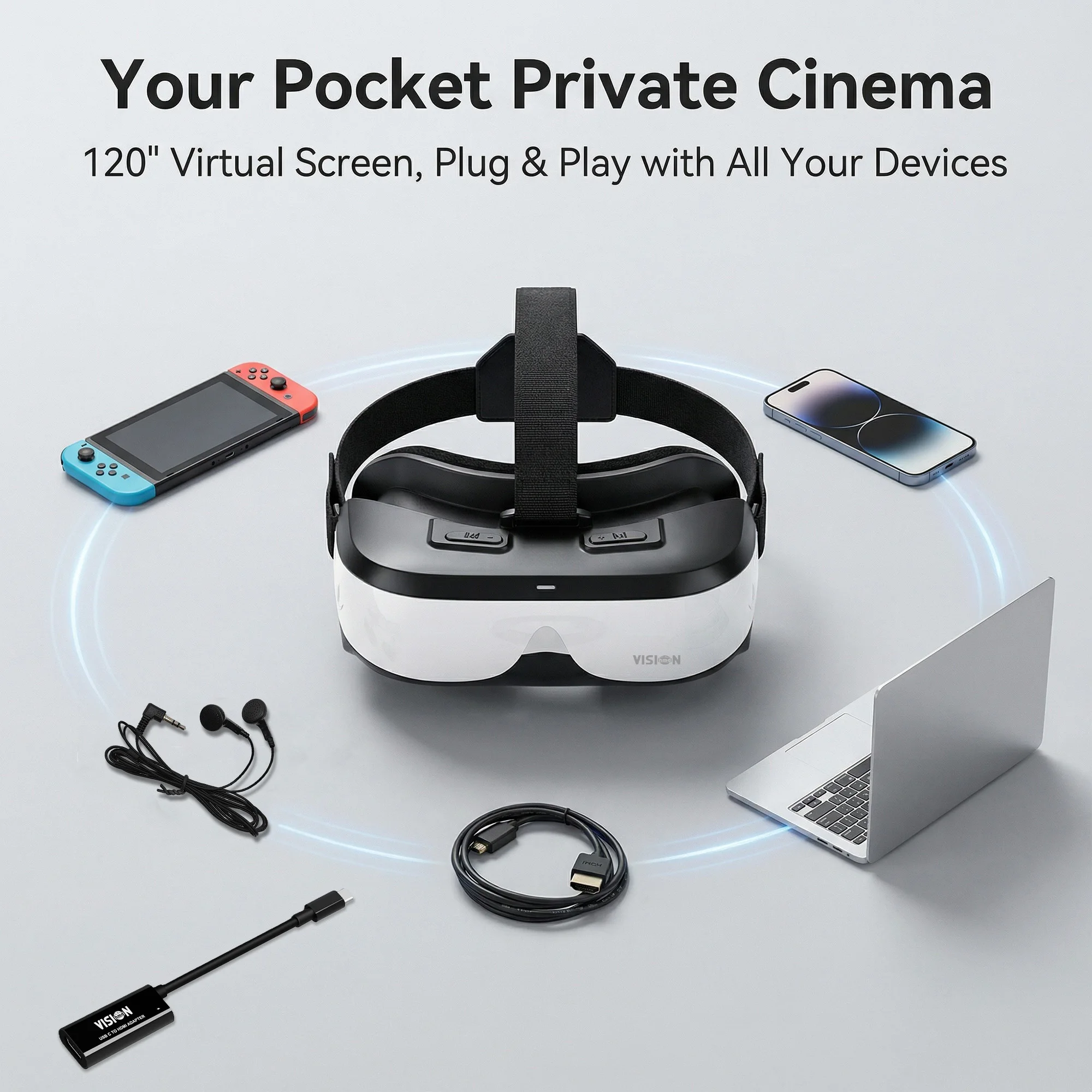 FPV Bigeyes H3 Hvid Hjelm - 300 tommer 2D HD skærm