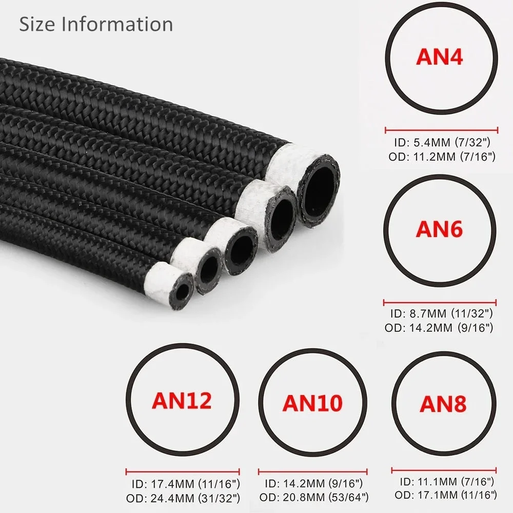 3 Meters AN4/AN6/AN8/AN10/AN12 Universal Car Fuel Hose Oil Gas Line Nylon Steel Braided Pipeline Radiator Brake Hose Fuel Pipes fuel hose brake oil hose