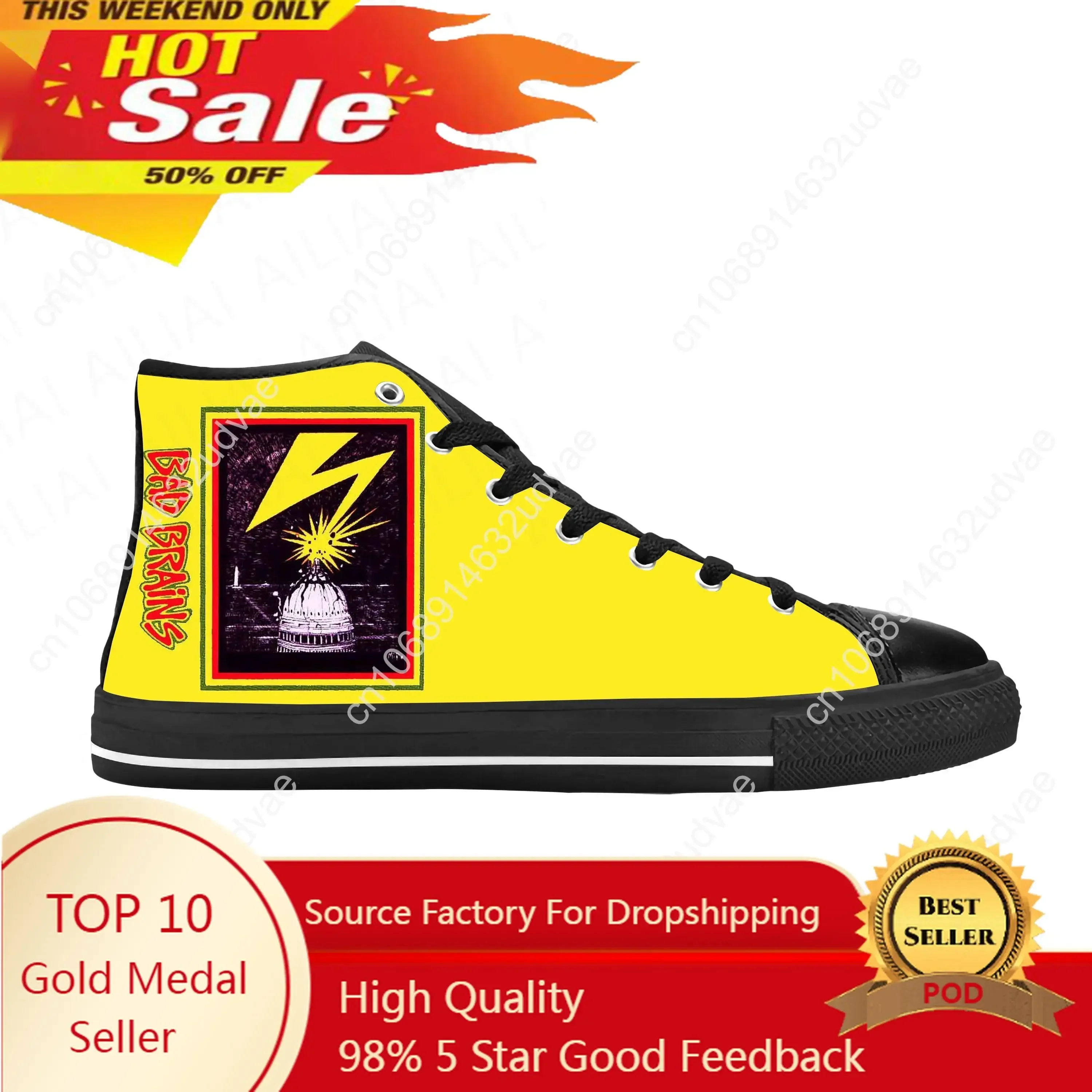 Bad Brains Punk Rock Band Singer Music Cool Funny Casual Cloth Shoes High Top Comfortable Breathable 3D Print Men Women Sneakers