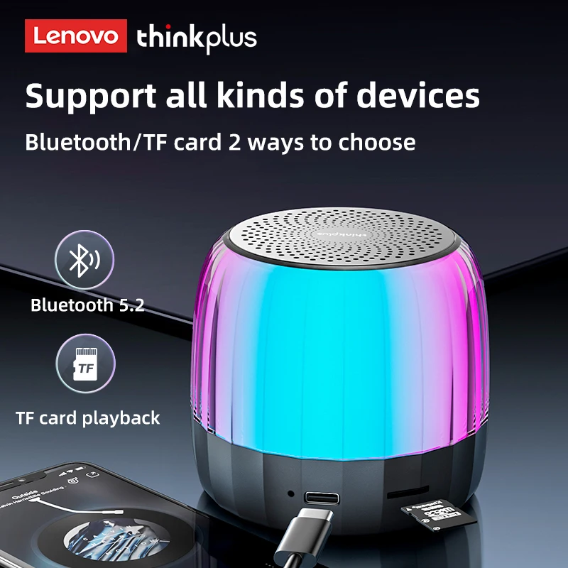 Bluetooth Speaker Original Lenovo K3PLUS 5.2 Wireless Portable RGB Mini Outdoor K3 Plus Wireless Column TF Card Playback