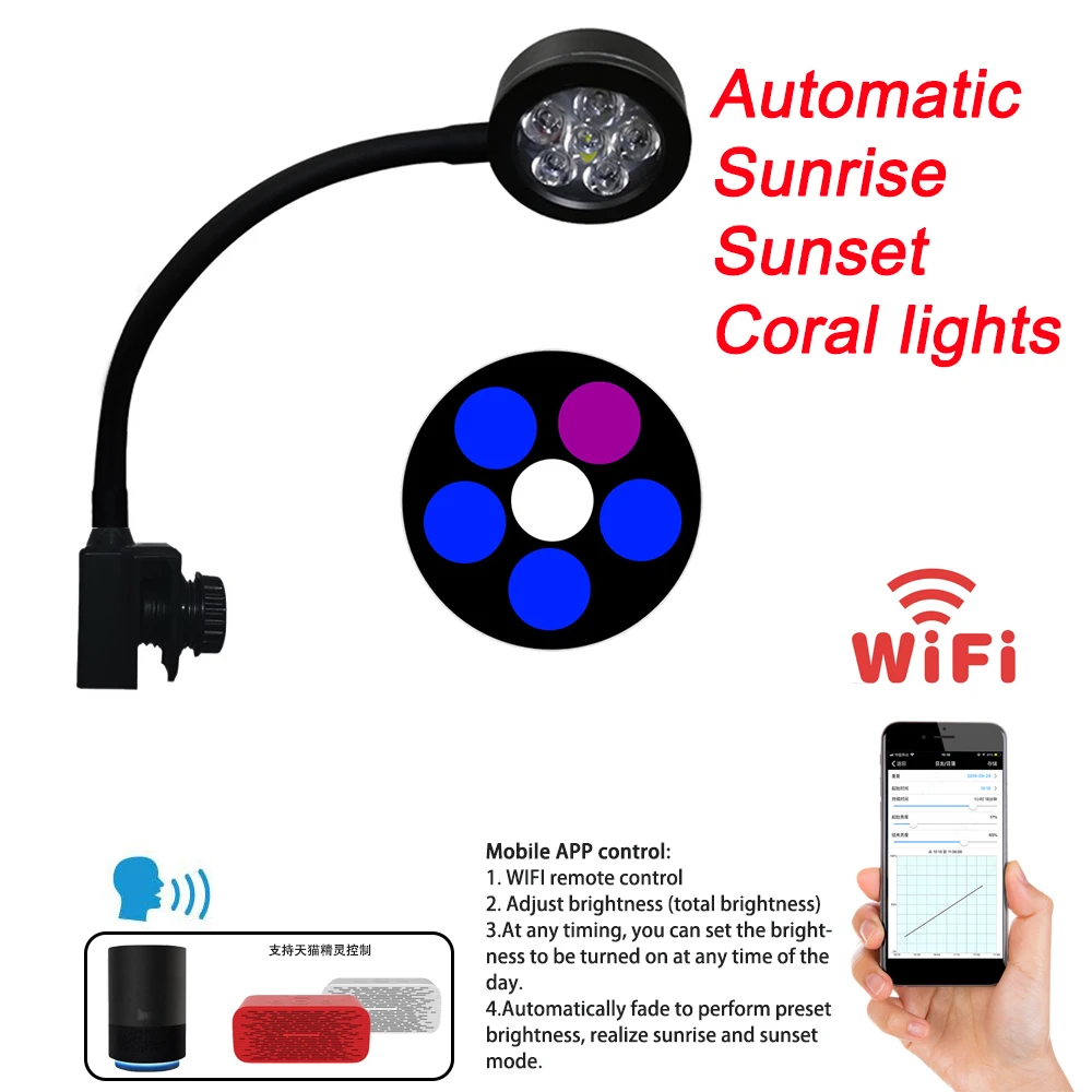 Aquarium LED Light 18W Sea Water Lights WiFi Program Saltwater Lighting for  Marine Coral Reef Fish Nano Tank Sunrise Sunset
