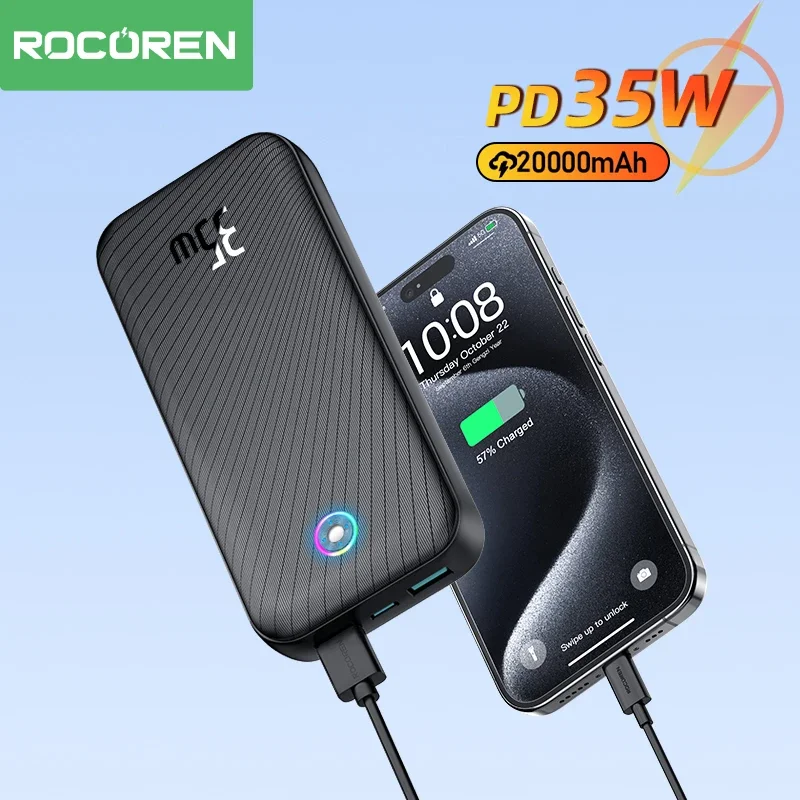 Rocoren 30000mAh Fast Charging 35W Power Bank Portable 20000mAh 22.5W Powerbank For iPhone16 15 Pro Max Samsung External Battery