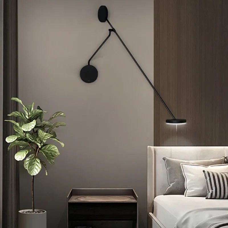 

Designer Black Wall Lamp for Bedroom Study Room with Adjustable Swing Arm Wall Light Creative Long pole Flexible Wall Lamp ART