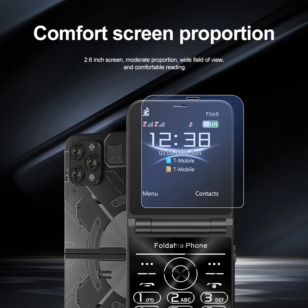 New High-end 2024 SERVO Flilo9 3G WCDMA Cellphone Foldable 2 SIM Card Speed Dial Blacklist Type-C Flip Mobile Phone 2.6“ Displa 3