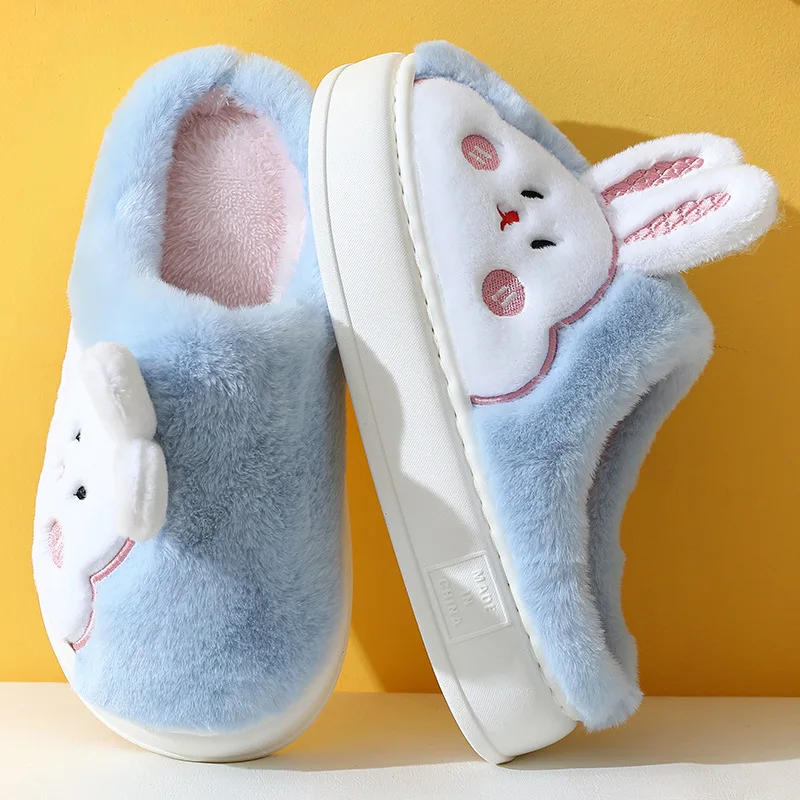 Autumn Winter Women Cute Rabbit Plush Slippers Females Lovely Warm Non-slip Home Slides Adults Indoor Cartoon Soft Furry Shoes 2
