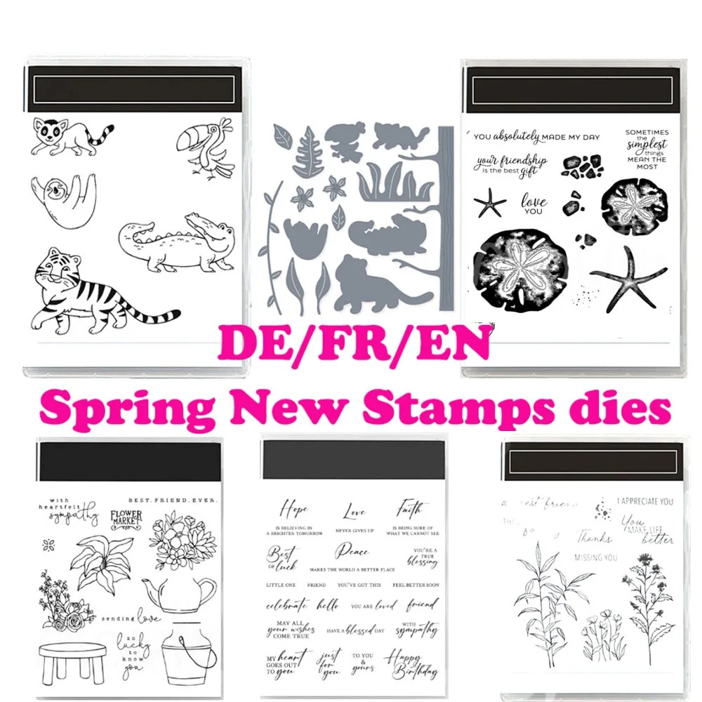 

2024 Spring Flower Clear Stamps And Dies Stamping Making Card Scrapbooking DE Fr En For Diy Father Diary Decoration Craft