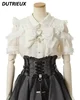 Japanese Mine Off-Shoulder Pearl Collar Cute Sweet Big Bow Shirt Skirt Outfit Women Summer New Lolita Short-Sleeved Shirt Skirts 3