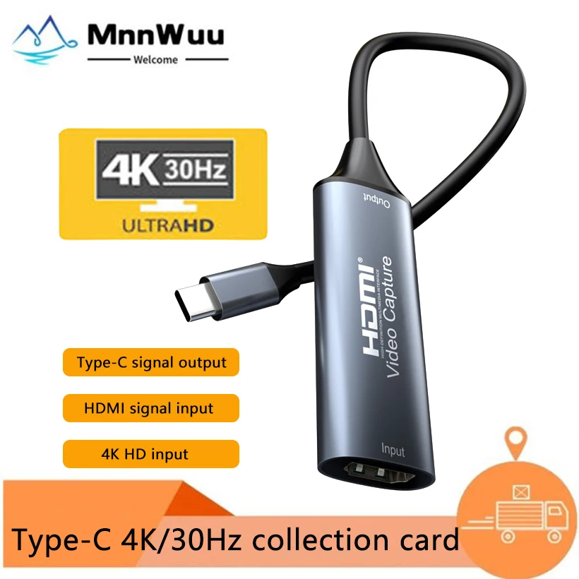 

MnnWuu Type-C 2.0 Video Capture Card HDMI-compatible 4K 30Hz Game Grabber Record for Switch Xbox PS4/5 Live Broadcast Game