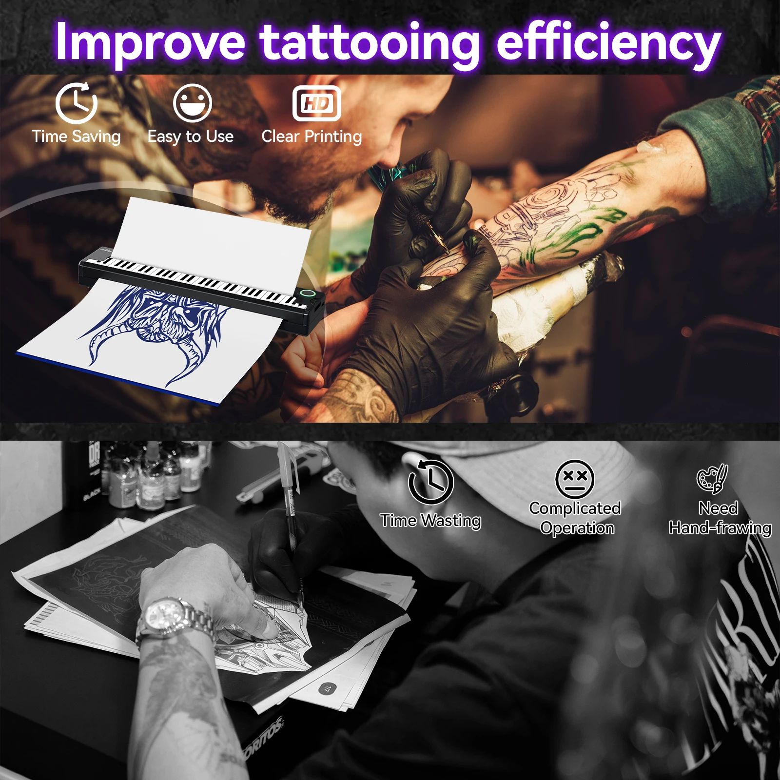 PeriPage P90 Piano Wireless Tattoo Transfer Stencil Printer Thermal Tattoo Machine with 5pcs Free Transfer Paper